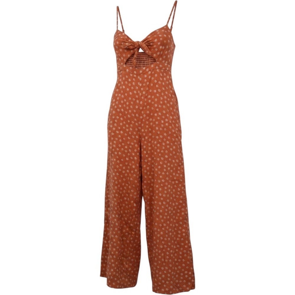 Cleobella Floral Wide Leg Jumpsuit Womens Size S Rust Orange Tie Front Cutout